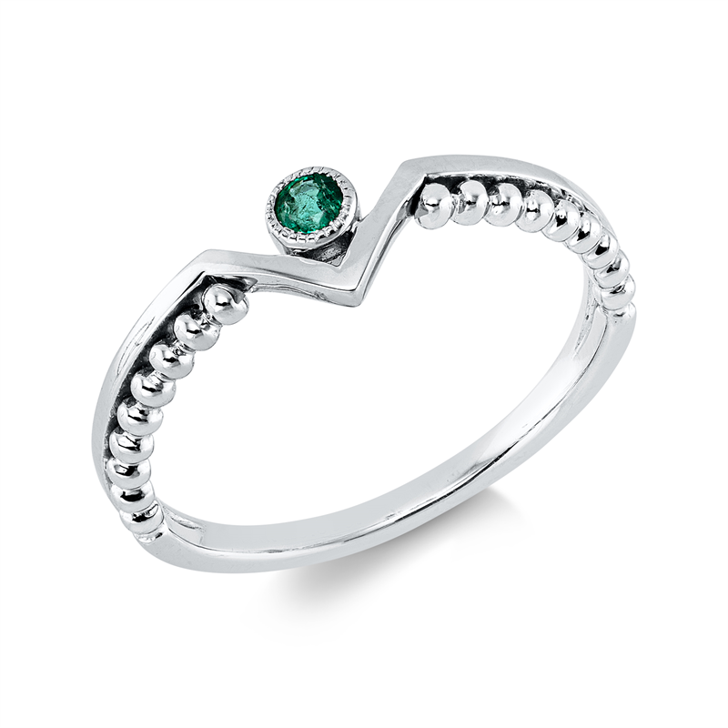 Ring 18 kt WG, 1 Smaragd 0,06 ct grün