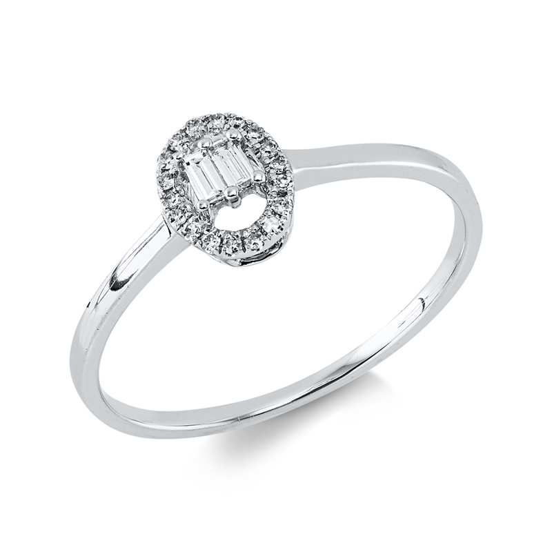 Ring 14 kt WG, 2 Bag. 0,04 ct, TW-si, 18 Dia. 0,05 ct, TW-si