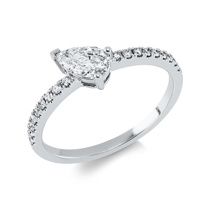 Ring 18 kt WG, 1 Tropfen 0,47 ct, TW-si, 18 Brill. 0,13 ct, TW-si