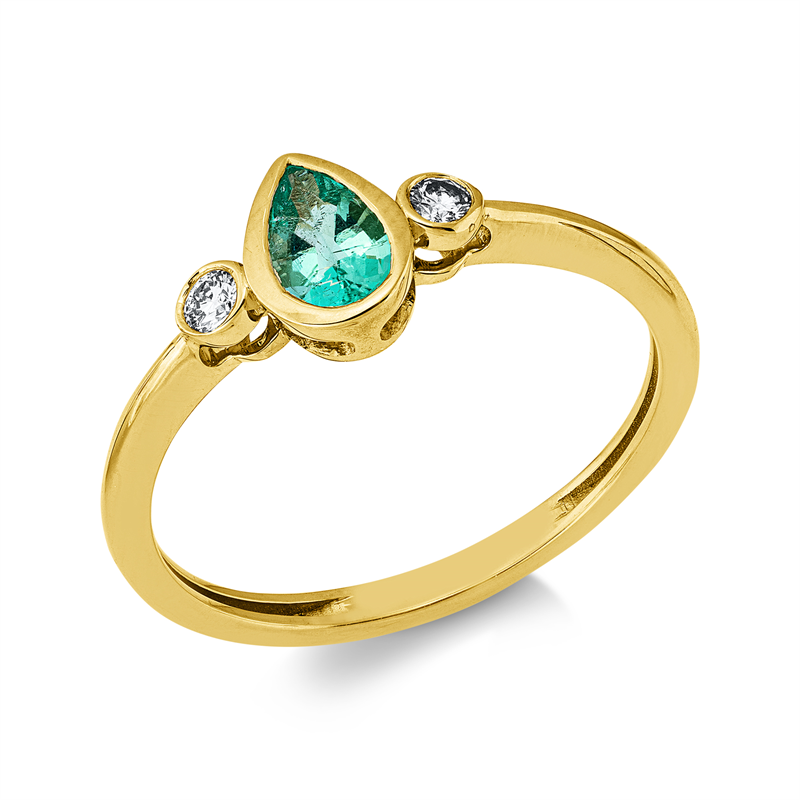 Ring 18 kt GG, 2 Brill. 0,07 ct, TW-si, 1 Smaragd 0,35 ct grün