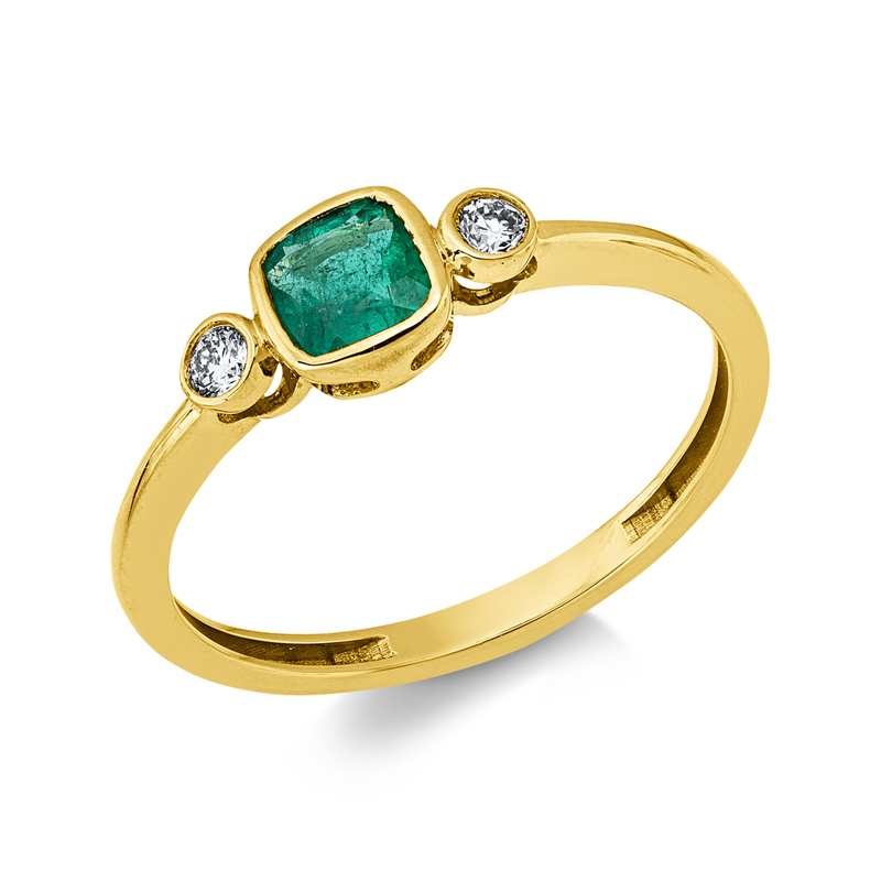 Ring 18 kt GG, 2 Brill. 0,07 ct, TW-si, 1 Smaragd 0,50 ct grün