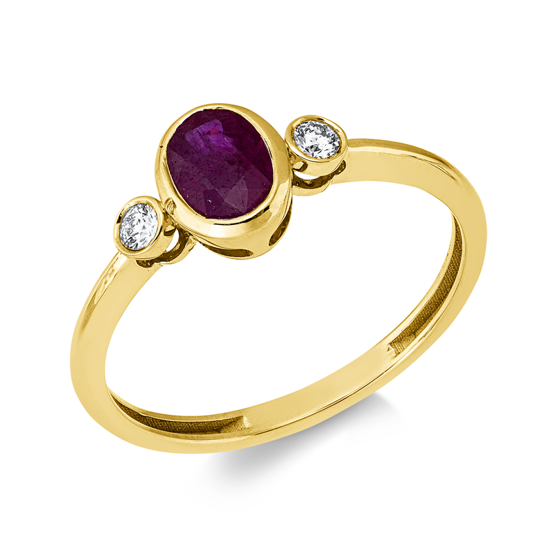 Ring 18 kt GG, 2 Brill. 0,07 ct, TW-si, 1 Rubin 0,50 ct rot