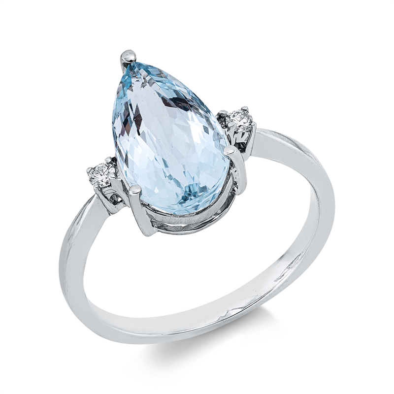 Ring 18 kt WG, 2 Brill. 0,06 ct, F-si, 1 Aquamarin 2,86 ct blau