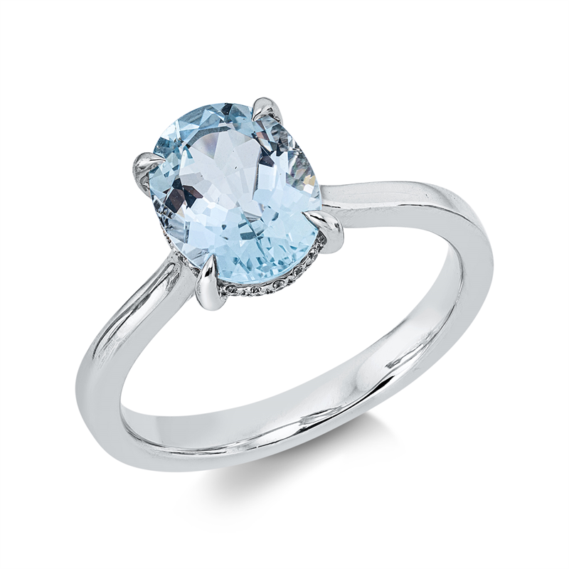 Ring 18 kt WG, 20 Brill. 0,07 ct, TW-si, 1 Aquamarin 1,57 ct blau