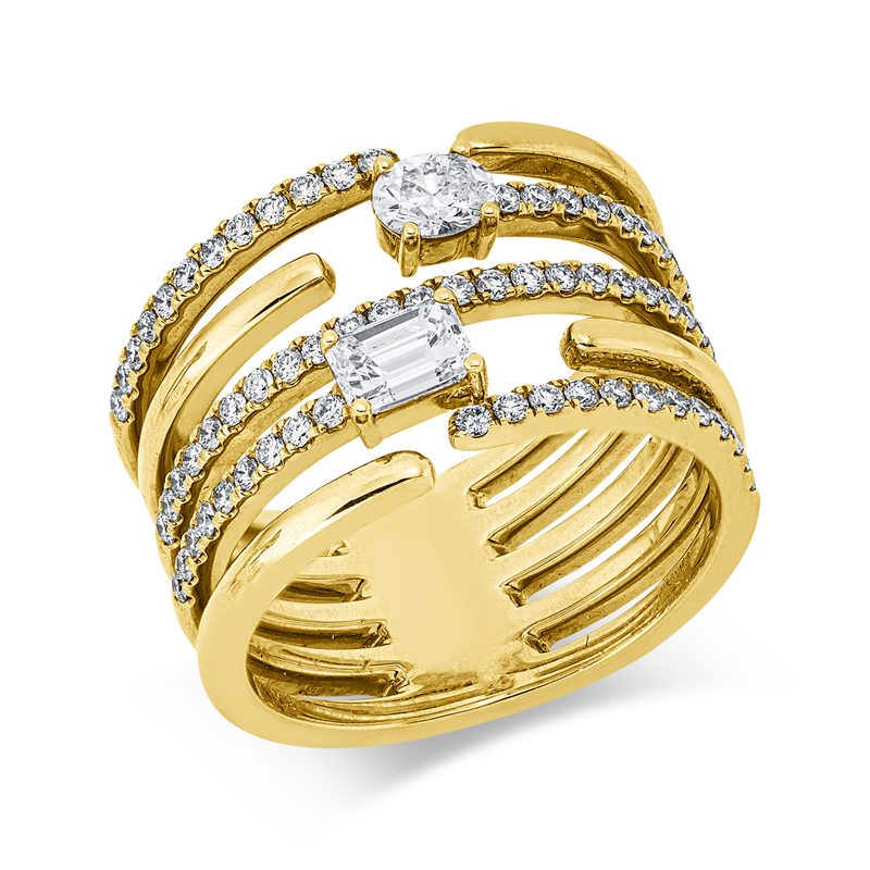 Ring 18 kt GG, 1 Sm.schliff 0,30 ct, F-vsi, 1 Oval 0,20 ct, TW-si, 67 Brill. 0,45 ct, TW-si