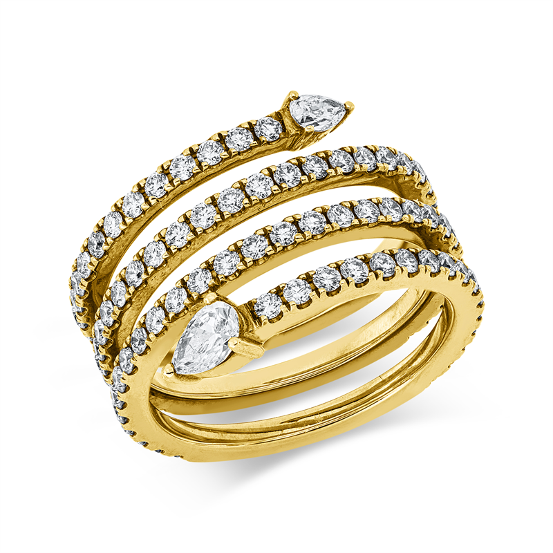 Ring 18 kt GG, 2 Tropfen 0,29 ct, TW-si, 90 Brill. 1,18 ct, TW-si