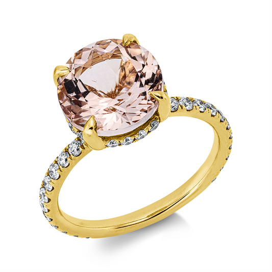 Ring 18 kt GG, 40 Brill. 0,58 ct, TW-si, 1 Morganit 3,69 ct rosa