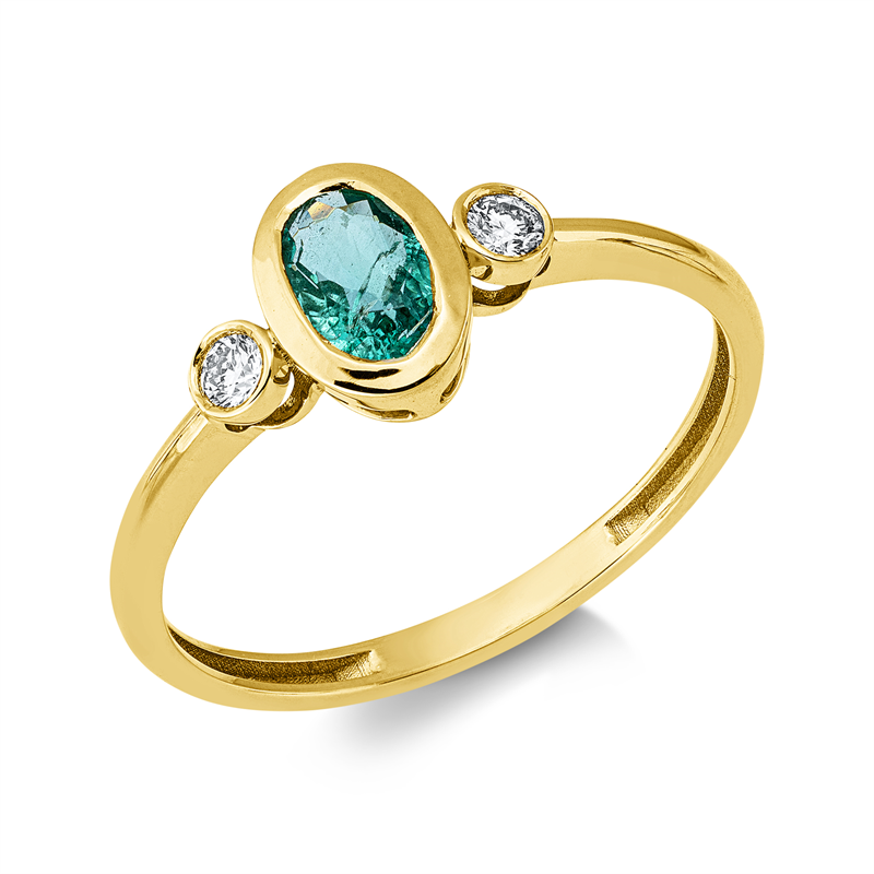 Ring 18 kt GG, 2 Brill. 0,07 ct, TW-si, 1 Smaragd 0,40 ct grün