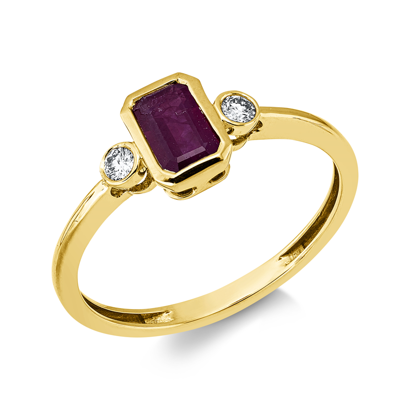 Ring 18 kt GG, 2 Brill. 0,07 ct, TW-si, 1 Rubin 0,70 ct rot