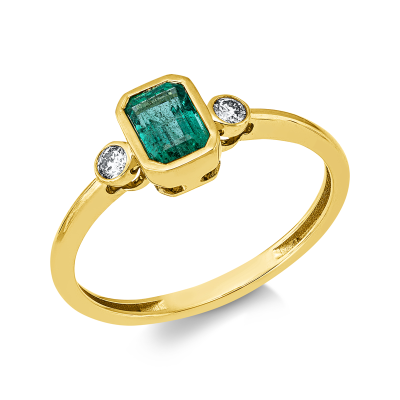 Ring 18 kt GG, 2 Brill. 0,07 ct, TW-si, 1 Smaragd 0,55 ct grün