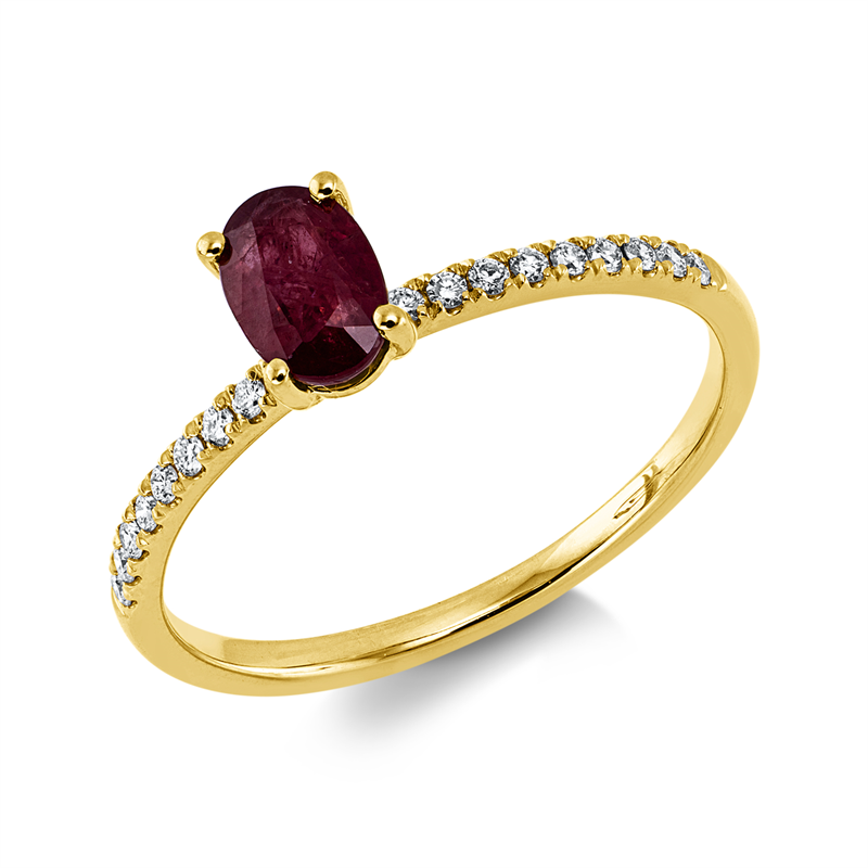 Ring 18 kt GG, 18 Brill. 0,11 ct, TW-si, 1 Rubin 0,57 ct rot