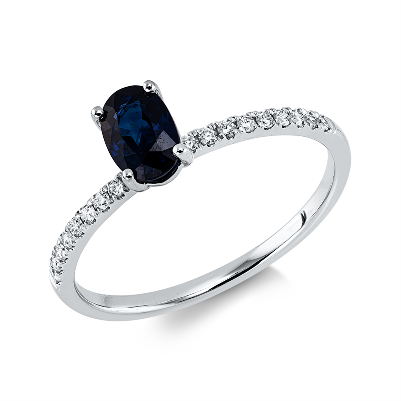 Ring 18 kt WG, 18 Brill. 0,11 ct, TW-si, 1 Saphir 0,66 ct blau
