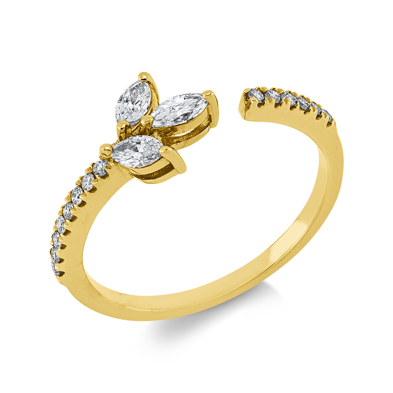 Ring 18 kt GG, 3 Nav. 0,22 ct, F-vsi/si, 14 Brill. 0,09 ct, F-vsi/si