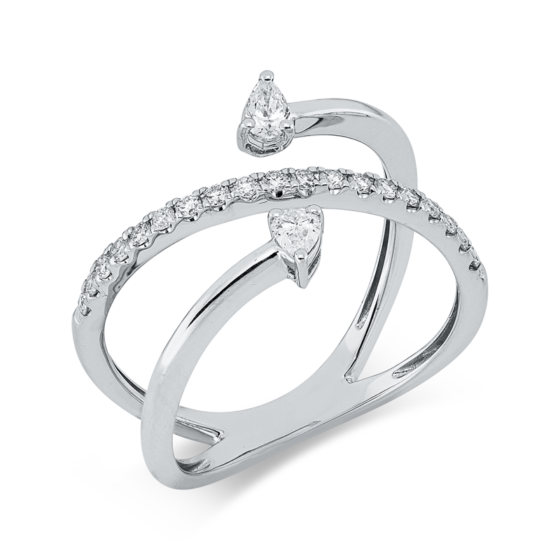 Ring 18 kt WG, 2 Tropfen 0,15 ct, E-vsi/si, 19 Brill. 0,21 ct, E-vsi/si