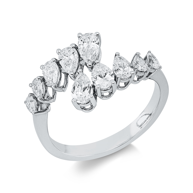 Ring 18 kt WG, 2 Tropfen 0,21 ct, E-vsi/si, 4 Tropfen 0,61 ct, E-vsi/si, 4 Tropfen 0,24 ct, E-vsi/si