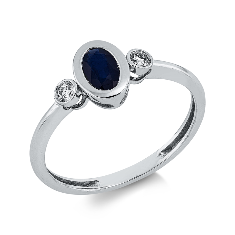 Ring 18 kt WG, 2 Brill. 0,07 ct, TW-si, 1 Saphir 0,50 ct blau