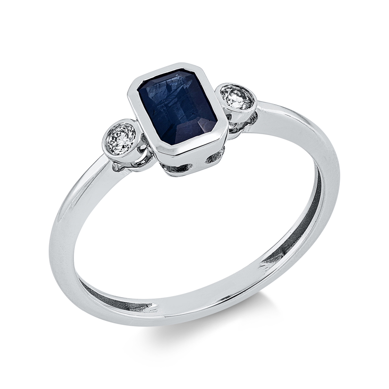 Ring 18 kt WG, 2 Brill. 0,07 ct, TW-si, 1 Saphir 0,74 ct blau