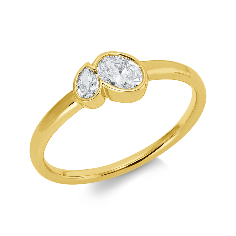 Ring 18 kt GG, 1 Oval 0,30 ct, TW-si, 1 Tropfen 0,08 ct, TW-si