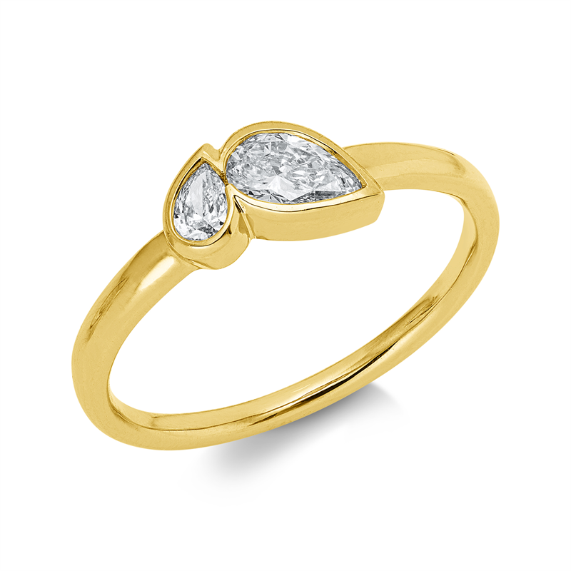 Ring 18 kt GG, 2 Tropfen 0,41 ct, TW-si
