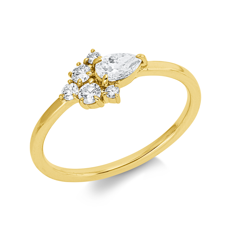 Ring 18 kt GG, 1 Tropfen 0,24 ct, TW-si, 5 Brill. 0,16 ct, TW-si