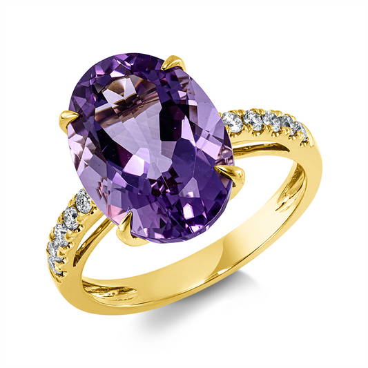 Ring 18 kt GG, 10 Brill. 0,20 ct, TW-si, 1 Amethyst 5,70 ct pink