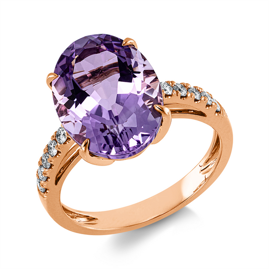 Ring 18 kt RG, 10 Brill. 0,20 ct, TW-si, 1 Amethyst 5,70 ct pink