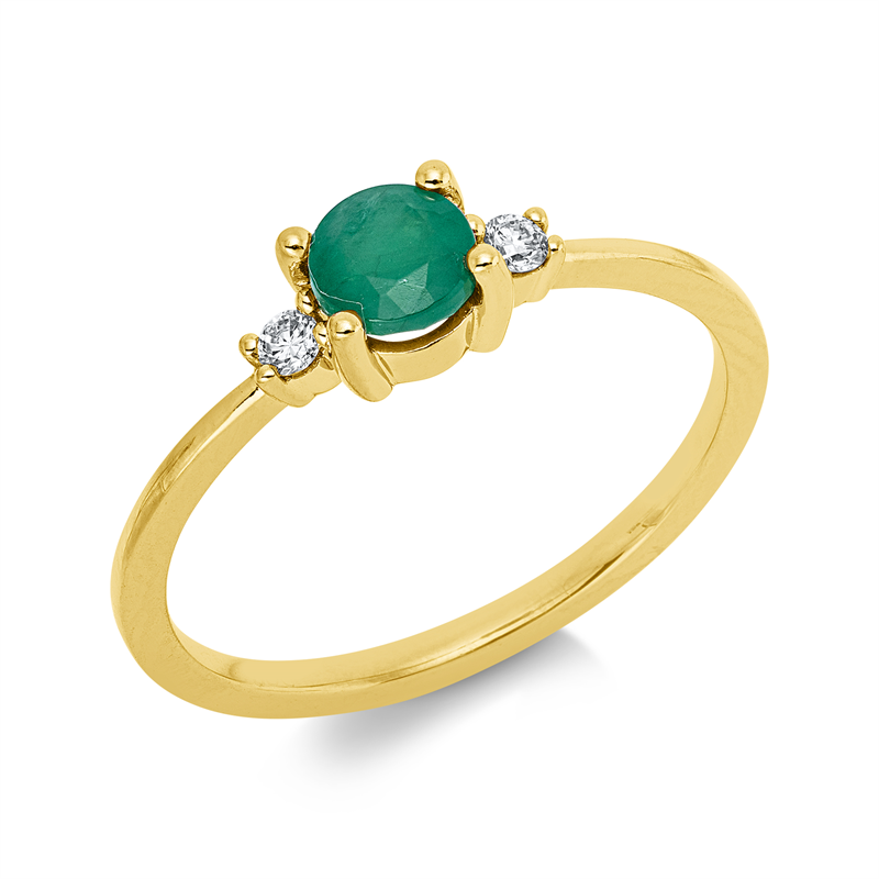 Ring 18 kt GG, 2 Brill. 0,05 ct, TW-si, 1 Smaragd 0,84 ct grün