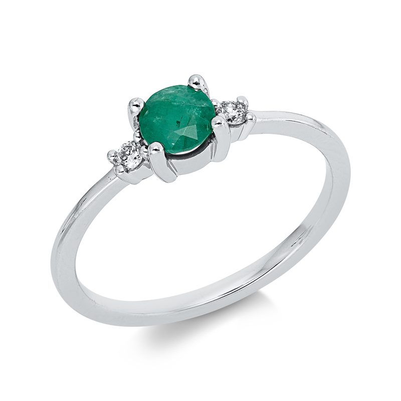 Ring 18 kt WG, 2 Brill. 0,05 ct, TW-si, 1 Smaragd 0,38 ct grün