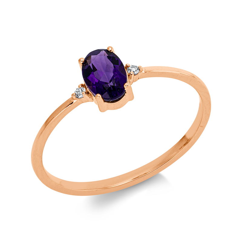 Ring 18 kt RG, 2 Brill. 0,02 ct, TW-si, 1 Amethyst 0,44 ct lila