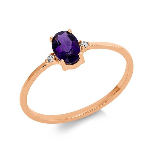 Ring 18 kt RG, 2 Brill. 0,02 ct, TW-si, 1 Amethyst 0,44 ct lila