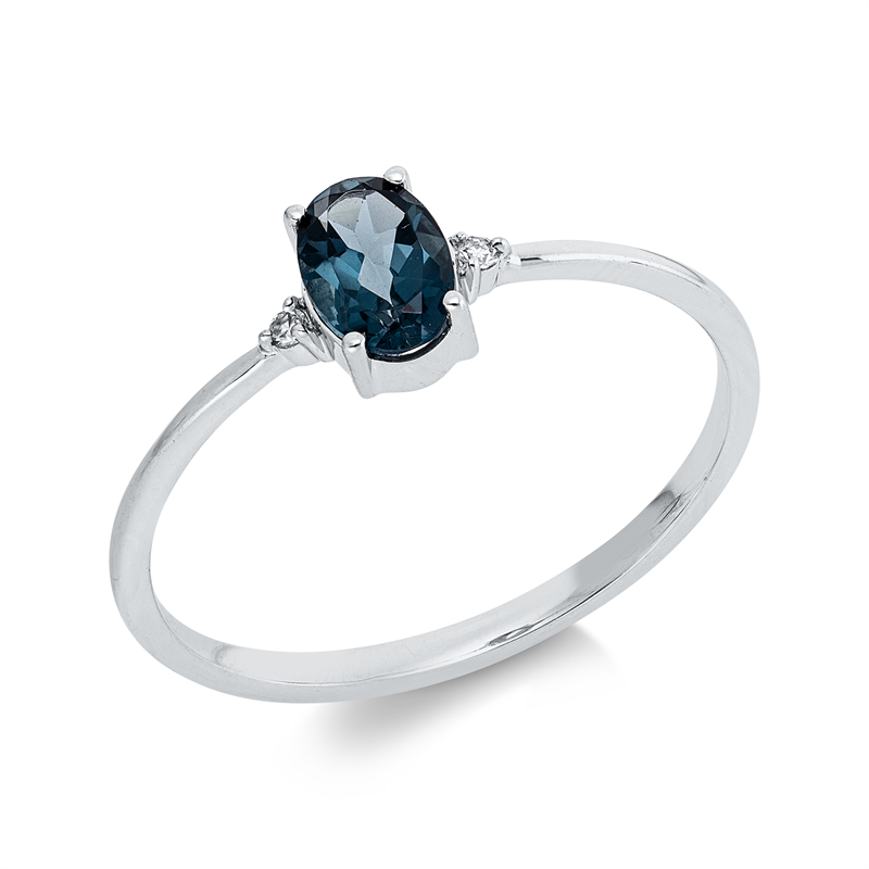 Ring 18 kt WG, 2 Brill. 0,02 ct, TW-si, 1 Topas 0,55 ct Lond. blue