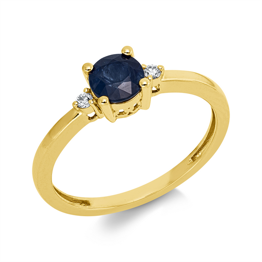 Ring 18 kt GG, 2 Brill. 0,04 ct, TW-si, 1 Saphir 0,67 ct blau