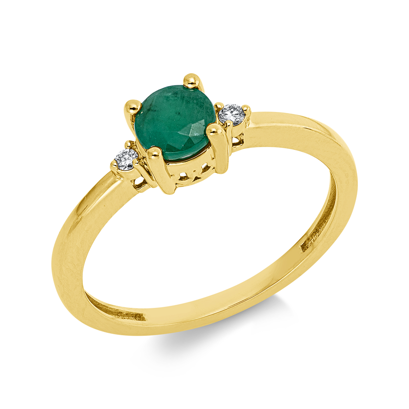 Ring 18 kt GG, 2 Brill. 0,04 ct, TW-si, 1 Smaragd 0,49 ct grün