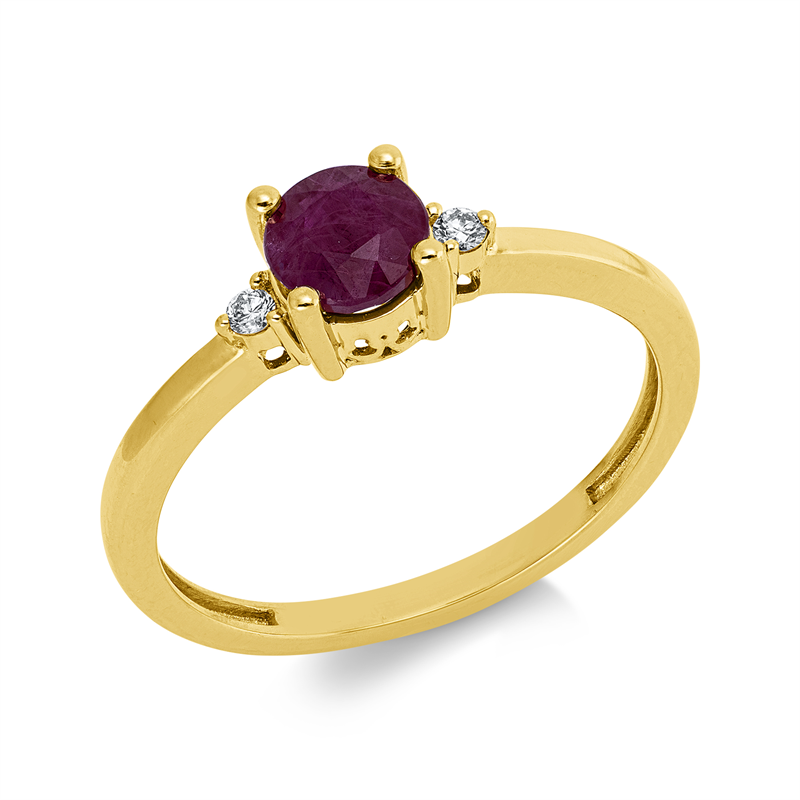 Ring 18 kt GG, 2 Brill. 0,04 ct, TW-si, 1 Rubin 0,74 ct rot