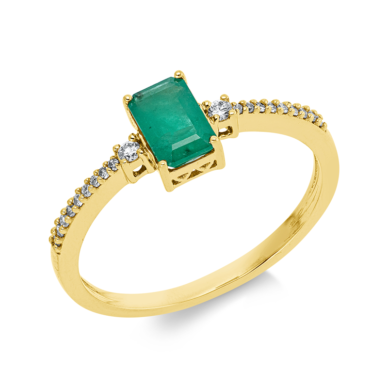 Ring 18 kt GG, 2 Brill. 0,03 ct, TW-si, 18 Brill. 0,05 ct, TW-si, 1 Smaragd 0,50 ct grün