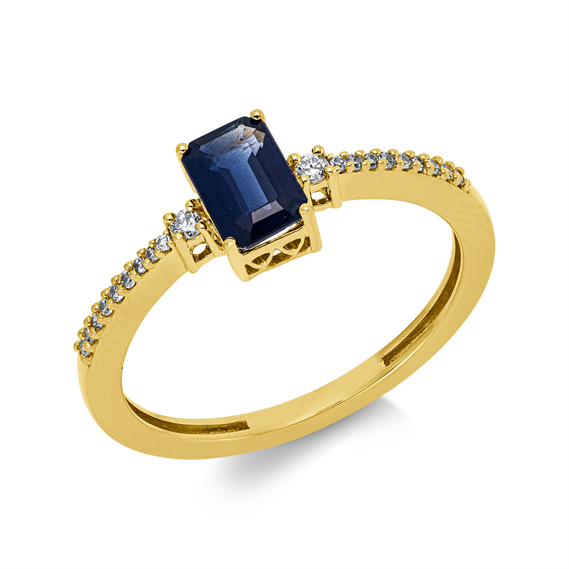Ring 18 kt GG, 2 Brill. 0,03 ct, TW-si, 18 Brill. 0,05 ct, TW-si, 1 Saphir 0,69 ct blau