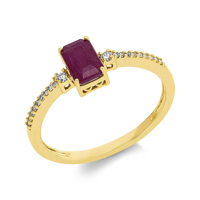 Ring 18 kt GG, 2 Brill. 0,03 ct, TW-si, 18 Brill. 0,05 ct, TW-si, 1 Rubin 0,71 ct rot