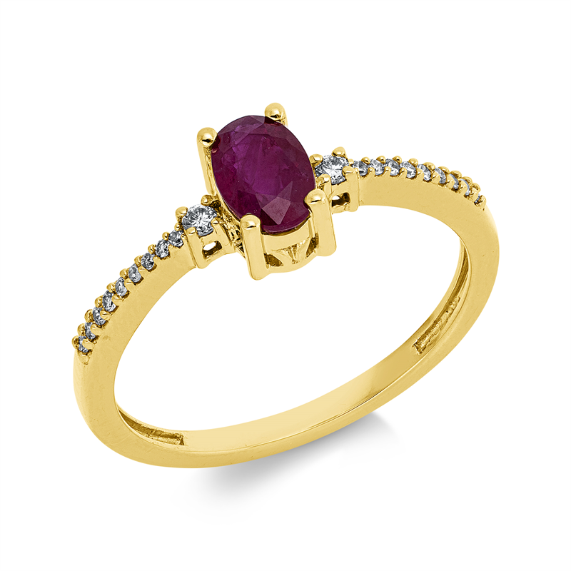 Ring 18 kt GG, 2 Brill. 0,03 ct, TW-si, 18 Brill. 0,05 ct, TW-si, 1 Rubin 0,61 ct rot