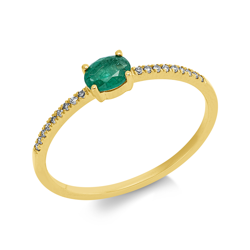 Ring 18 kt GG, 18 Brill. 0,05 ct, TW-si, 1 Smaragd 0,24 ct grün