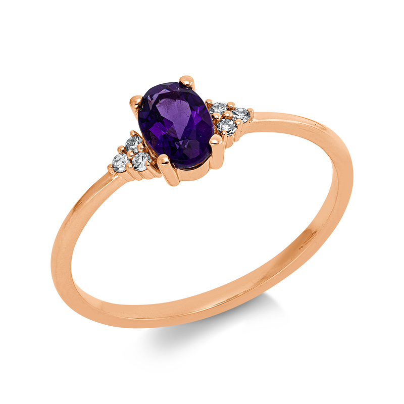 Ring 18 kt RG, 6 Brill. 0,04 ct, TW-si, 1 Amethyst 0,44 ct lila