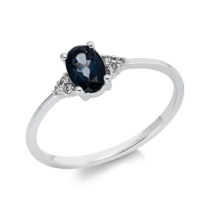 Ring 18 kt WG, 6 Brill. 0,04 ct, TW-si, 1 Topas 0,48 ct Lond. blue