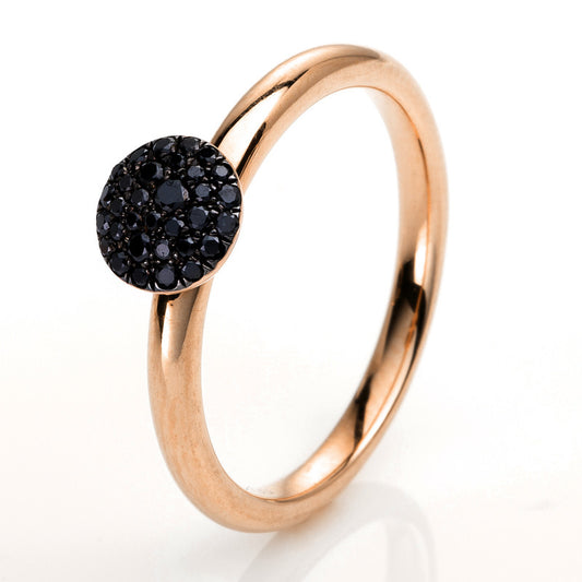 Ring 14 kt RG, Fassung schwarz rhodiniert, 32 Brill. 0,15 ct, schwarz