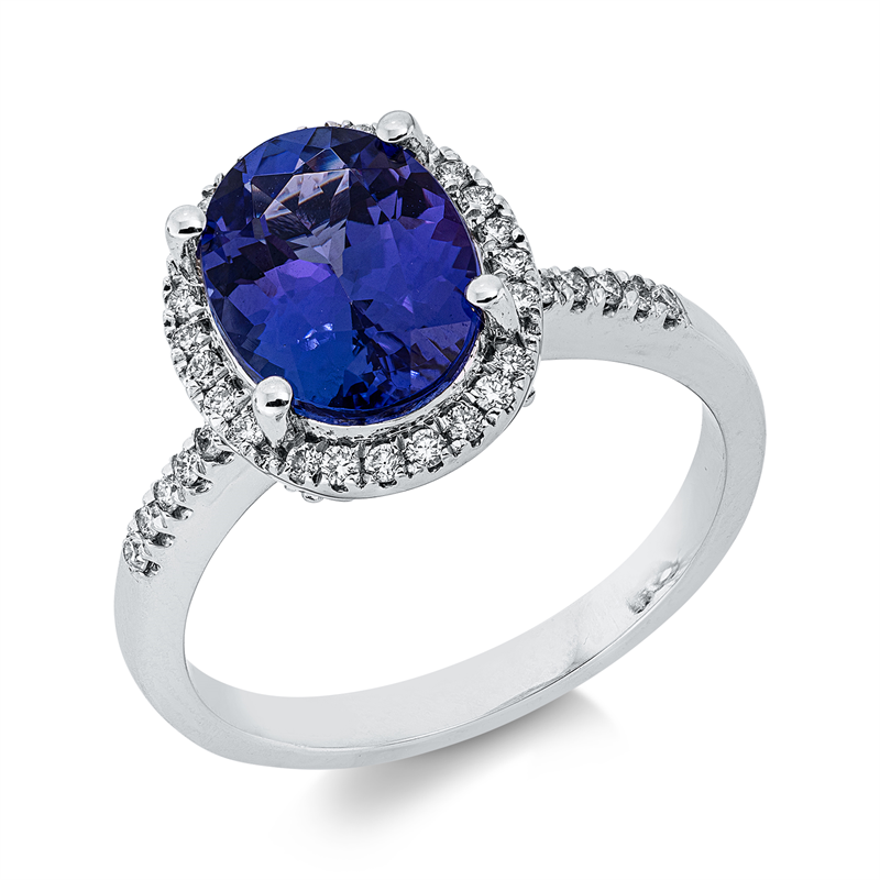 Ring 18 kt WG, 40 Brill. 0,24 ct, TW-si, 1 Tansanit 2,76 ct blau