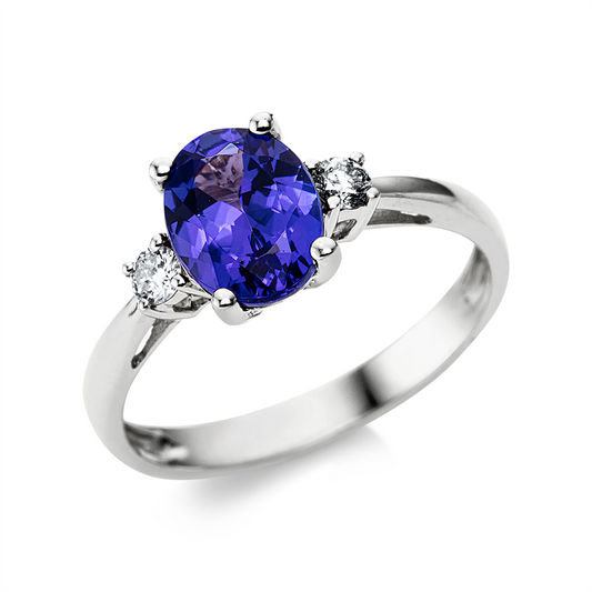 Ring 18 kt WG, 2 Brill. 0,13 ct, TW-si, 1 Tansanit 1,76 ct blau