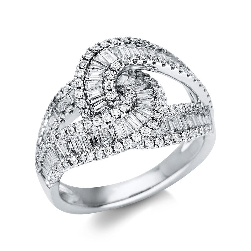 Ring 18 kt WG, 79 Bag. 0,83 ct, TW-si, 138 Brill. 0,66 ct, TW-si
