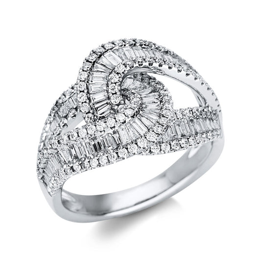 Ring 18 kt WG, 79 Bag. 0,83 ct, TW-si, 138 Brill. 0,66 ct, TW-si