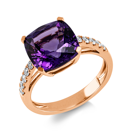 Ring 18 kt RG, 10 Brill. 0,23 ct, TW-si, 1 Amethyst 4,60 ct lila