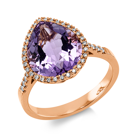 Ring 18 kt RG, 43 Brill. 0,17 ct, TW-si, 1 Amethyst 3,40 ct pink