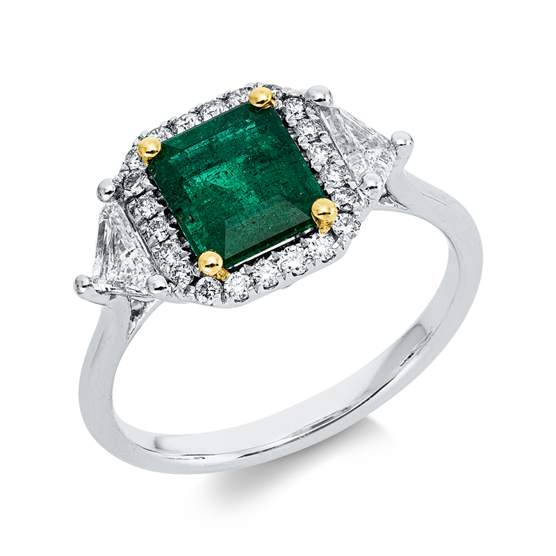 Ring 18 kt WG, 24 Fant-Schl. 0,50 ct, TW-si,, 1 Smaragd 1,20 ct
