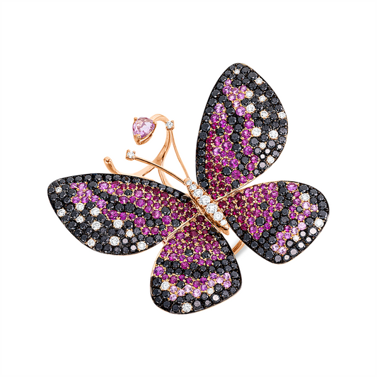 Ring 18 kt RG, Fassung teils schwarz rhodinie, 37 Brill. 0,98 ct, TW-vsi/si, 219 Brill. 6,84 ct, schwarz, 202 Saphire 6,36 ct multicolor